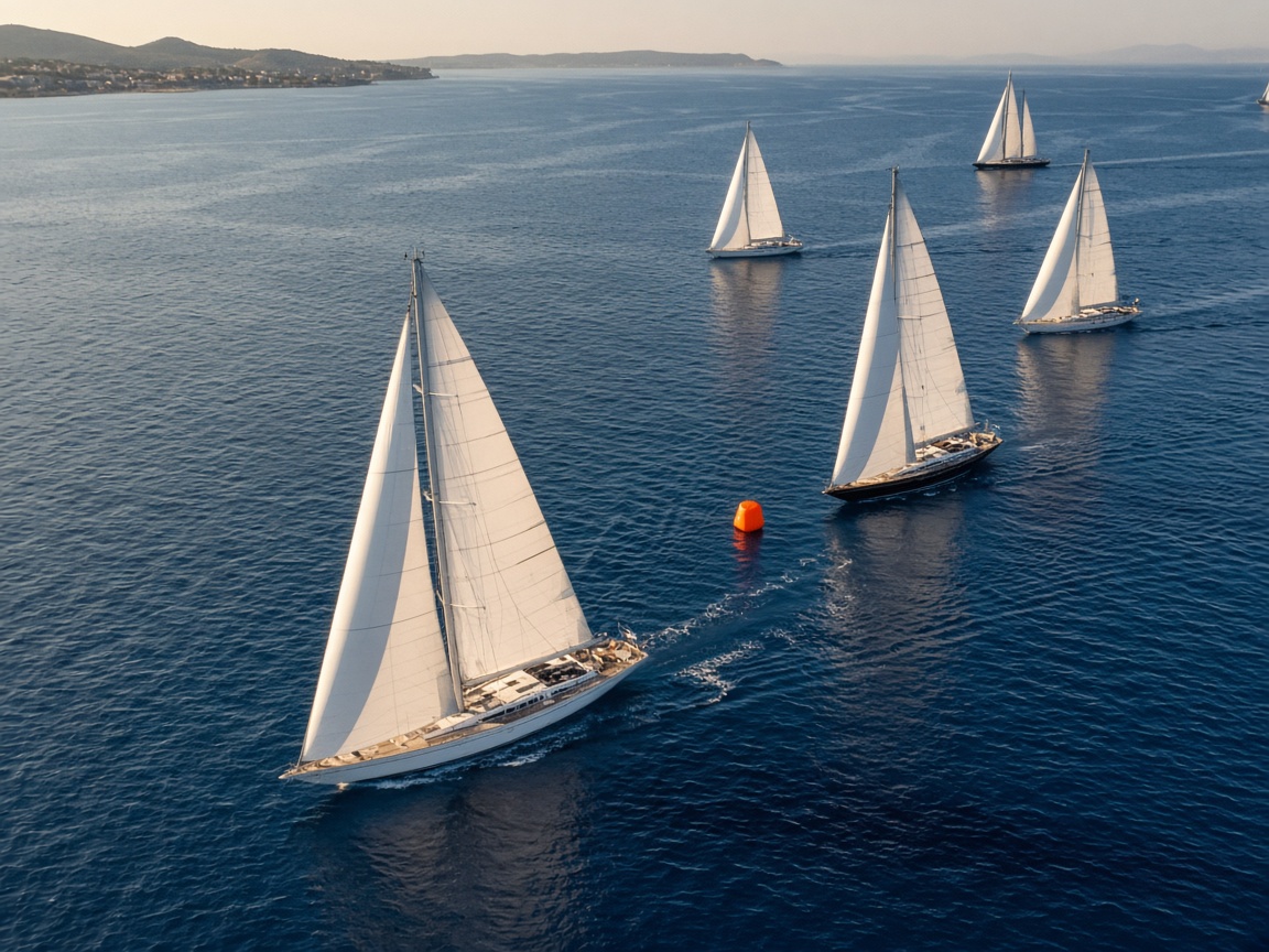 Yachts approaching a racing mark